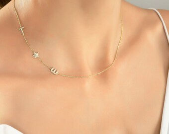 Personalised Pave Necklace,Sideway Pave Initial Necklace ,Valentines Day Gift For Her, Birthday Gift For Her,Anniversary Gift For Women