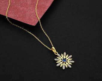 Snowflake Necklace,Gold Plated Silver Necklace,Birthday Gift For Her,Anniversary Gift,Custom Snowflake Pendant,Pave Snowflake Necklace