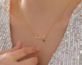 Personalised Name Necklace ,Name Necklace with Birthstone, Gold Plated Necklace,  Birthday Gift For Her, Mother's Day Gift, Christmas Gift