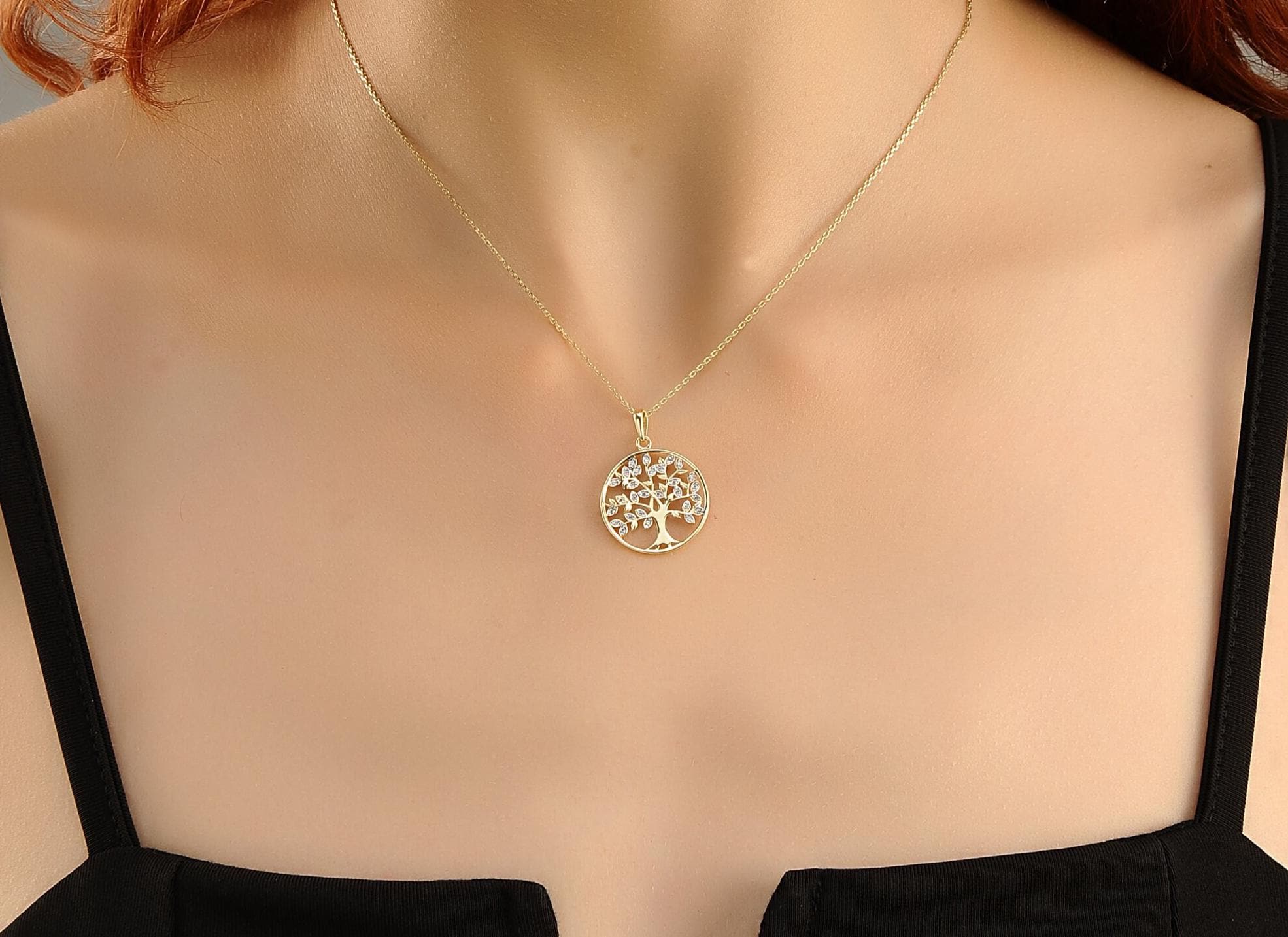 Collana Albero Della Vita Yggdrasil – Argento 925 Placcato Oro Con Catena Regolabile 40-46 Cm In Confezione Regalo