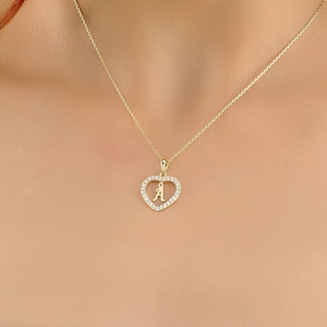 Colar com inicial de coração personalizado, colar de prata banhado a ouro, presente de aniversário para ela, presente de aniversário, colar com letras personalizadas, pingente de coração