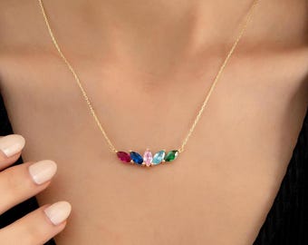 Family Birthstone Necklace,Birthstone Necklace For Mom,Mothers Day Gift,Multiple Birthstone Jewellery,Christmas Gift For Her