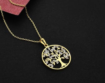 Tree Of Life Necklace,Gold Plated  Necklace,Birthday Gift For Her,AnniversaryGift,Mothers Day Gift,Family Tree Necklace,Christmas Gift