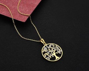 Tree Of Life Necklace,Gold Plated Silver Necklace,Birthday Gift For Her,Anniversary Gift,Custom Pendant, Family Tree Necklace