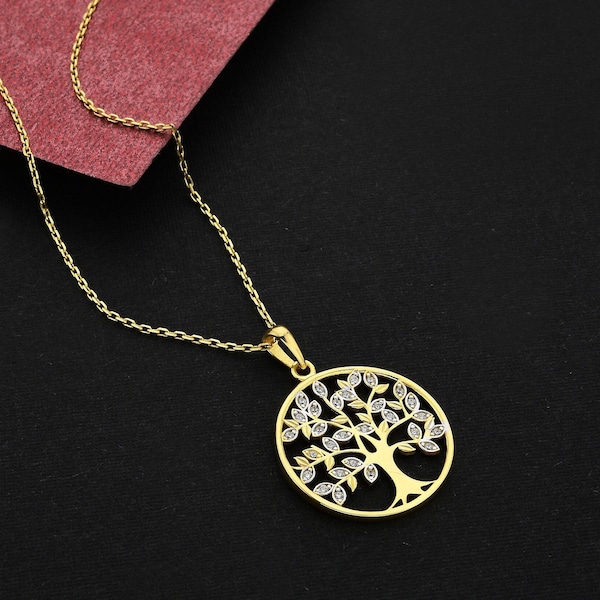 Tree Of Life Necklace,Gold Plated Silver Necklace,Birthday Gift For Her,Anniversary Gift,Custom Pendant, Family Tree Necklace