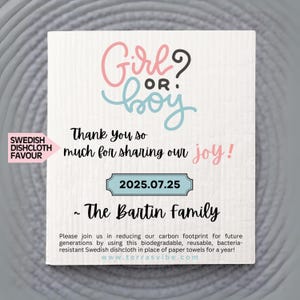 Custom Favor Gender Reveal, Baby Reveal Personalised, Neutral Gender Reveal Party Favors for Guests, Revealing Gender, Swedish Dishcloth