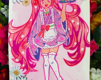 VOCALOID: Sakura Hatsune Miku - Japansk caféversion. Akvarellmålning
