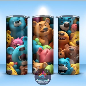 Cartoon Bundle Skinny Tumbler 20oz Wrap Sublimation Fun Wrap for Straight 20oz Tumbler Cartoon Teddy Bear Printable Sublimation Wrap