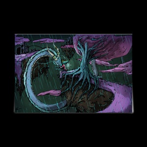 Pôster de dragão de apoio emocional, arte de parede exclusiva, decoração de escritório doméstico, pintura digital estilizada moderna, impressão