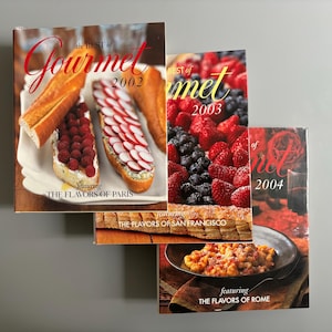 Millésime 2002-2004 The Best of Gourmet Lot de 3 livres de cuisine à couverture rigide Menus Recettes Saveurs de Paris France, San Francisco États-Unis, Rome Italie