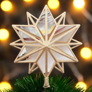 14&quot; Shiny Gold Mirror Snowflake Tree Topper Christmas Holiday Decor