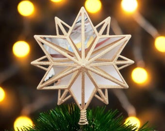 Adorno navideño con forma de copo de nieve de 14" con espejo dorado brillante