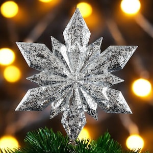 12.6&quot; Mercury Silver Snowflake Tree Topper Christmas Holiday Decor