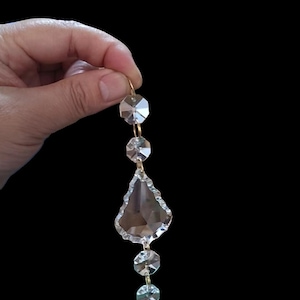 5&quot; Chandelier Crystal Prism Pendalogue(50MM) Dangle With Gold Connectors. Suncatcher, Holiday Decor