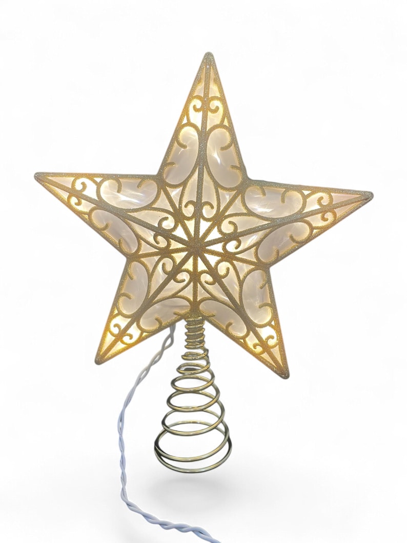 12" Plug-in Lighted GOLD Glitter Star Tree Topper Christmas Holiday ...