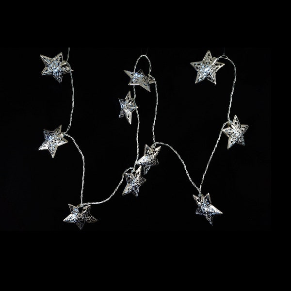 10 Metal Star String Light Battery Operated Holiday Events Home Decor