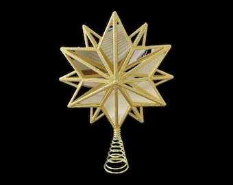 14" Shiny Gold Mirror Snowflake Tree Topper Christmas Holiday Decor