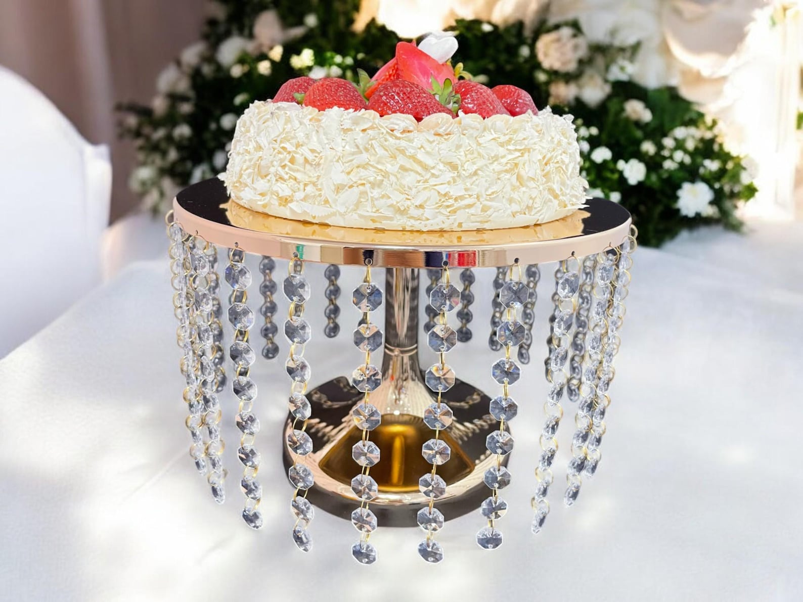 Set of 3 Gold Metal Acrylic Chandelier Cake Stand Wedding Party ...