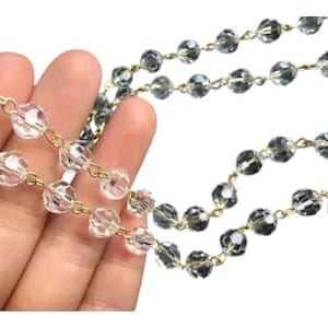 Cadena de cuentas de cristal facetadas de araña vintage de 91 cm con alambre dorado, piezas de iluminación, decoración para bodas y fiestas.