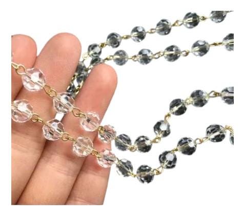 36" Vintage Chandelier Crystal FACETED Crystal Bead Chain With Gold Wire, Lighting Parts, Holiday/Wedding Decor