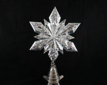 12.6" Mercury Silver Snowflake Tree Topper Christmas Holiday Decor