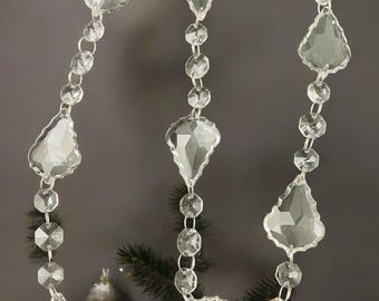 36&quot; Vintage Chandelier Crystal 50mm Pendalogue Octagon Bead Chain, Lamp Curtain Restoration