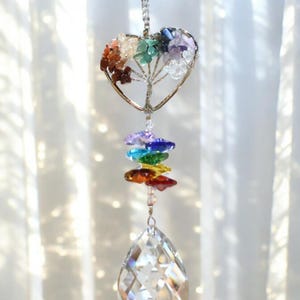 Perle de chakra arbre de vie, coeur, attrape-soleil en cristal en forme de larme, arc-en-ciel, décoration des fêtes, cadeaux