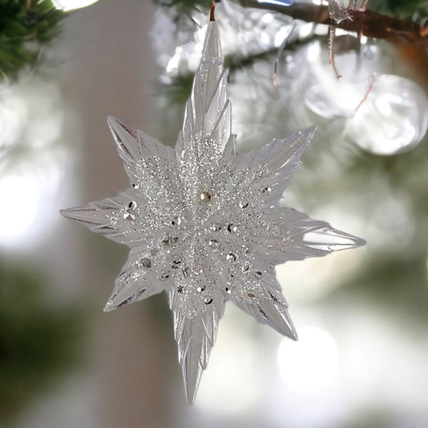 Set of 3 5.25" Glitter Platinum Gem Bethlehem Star Holiday Hanging Ornament