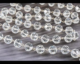 6' Vintage Chandelier Crystal Chain with 12mm FACETED Crystal Bead, Lighting Parts, Holiday/Wedding Decor