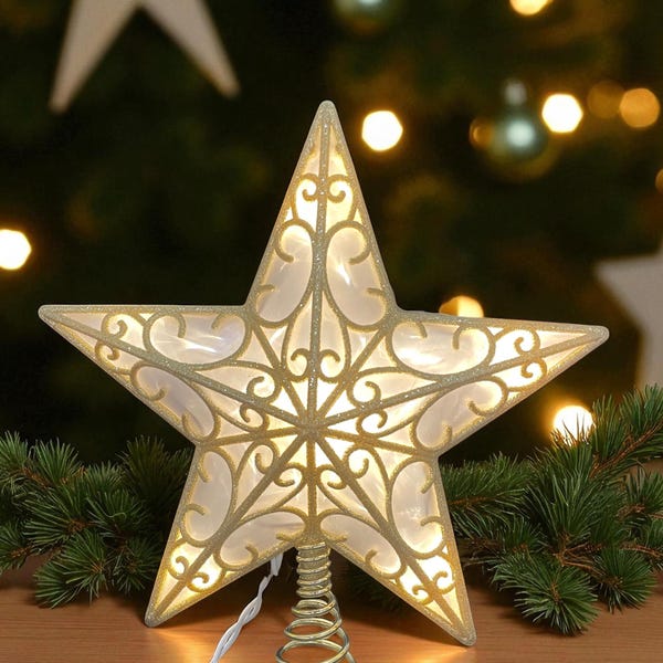 12" plug-in verlichte GOUD glitter ster boomtopper kerstvakantie boomtopper 12 lampjes