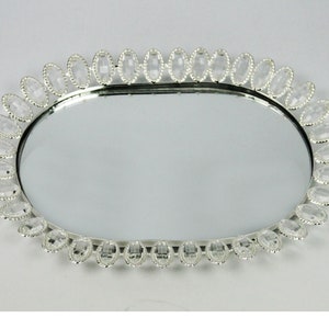 SILBER Kristall verschönert Oval Tablett Hochzeit Event Party Schmuck Display Dekor