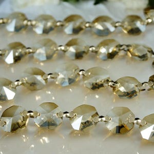 36&quot; Vintage AMBER Chandelier Crystal Chain with 14mm Octagon Crystal Bead BOW connectors, Lighting Parts, Holiday/Wedding Decor