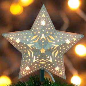 13.5&quot; Plug-In Lighted Glitter Star Tree Topper Christmas Holiday Tree Topper 10 Lights
