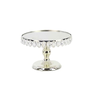 12&quot; Elegant SILVER Mirror Crystal Adorned Cake Stand Wedding Event Cater Display
