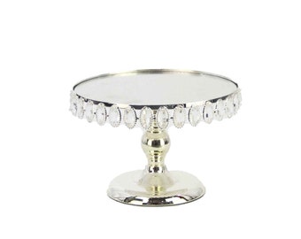 12&quot; Elegant SILVER Mirror Crystal Adorned Cake Stand Wedding Event Cater Display