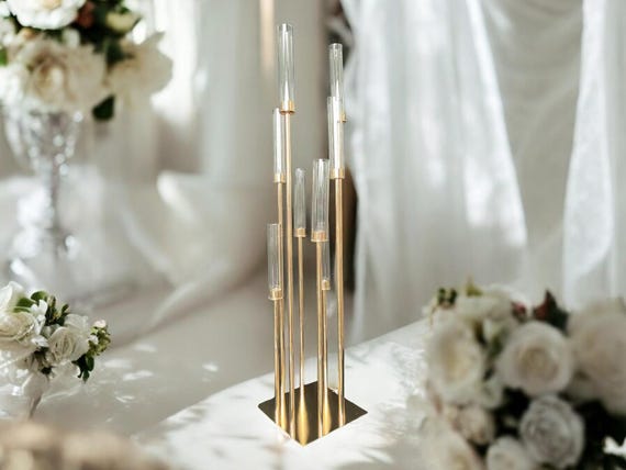 Kandelaars voor tafel Metalen Europese stijl kandelaar 5-arms Zilver/Gouden kandelaar voor Home Decor Kandelaar Bruiloft Kerst Theelicht (Kleur: Zilver) (Zilver) Kandelaar