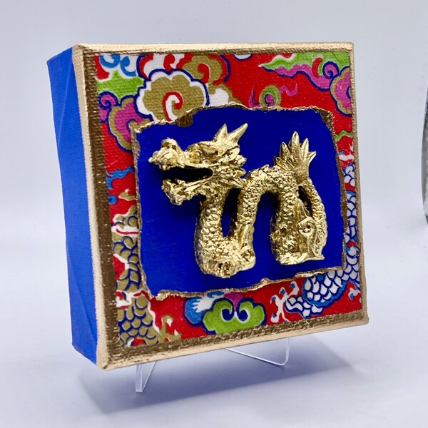 Dragon on Canvas - Blue & Red Multi-Media