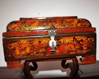 Qajar Dynasty Jewelry Box Decorated With Miniature & Mohammad Esmaeile Signature