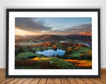 Lake District Photo Print - Loughrigg Fell Autumn Sunrise - UK Landscape Photography - High Quality Large Wall Art & Home Decor