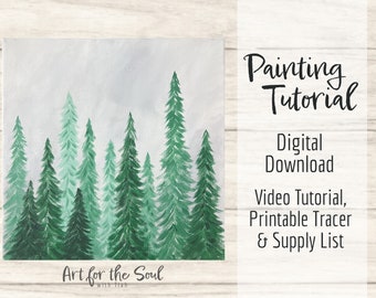 Forest - Painting Tutorial Instant Download, Step-by-step Video Tutorial, Beginner, Art Lesson, Learn to paint, DIY Paint Party