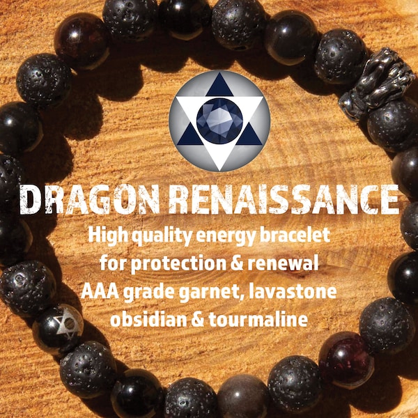 Dragon Renaissance: garnet, tourmaline, obsidian and lava stone bracelet for grounding and protection