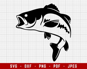 Bassfisch SVG Schneidedateien | Angeln Digital Clip Art, Springender Bassfisch, Angeln SVG | Svg, Dxf, Png, Jpeg, Pdf