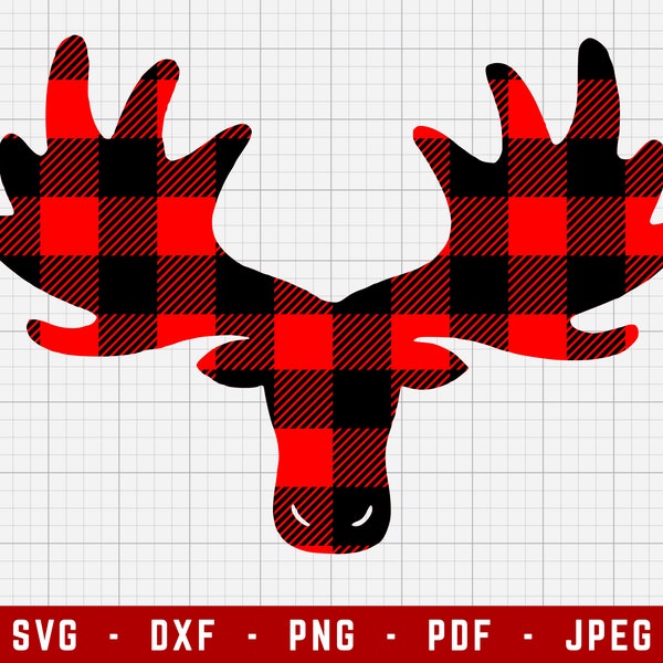 Buffalo Plaid Moose Head SVG Fichiers de découpe | Chasse Digital Clip Art, Chasse SVG, Moose SVG | Svg, Dxf, Png, Jpeg, Pdf