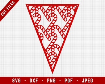 Candy Cane Pennant SVG Cutting File | Christmas Decoration Banner Clip Art, Pennant SVG, Bunting SVG | Svg, Dxf, Png, Jpeg, Pdf