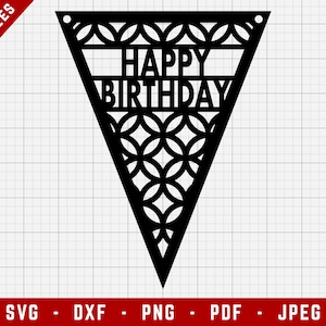 Birthday Banner SVG Cutting Files | Banner Clip Art, Pennant SVG, Bunting SVG | Svg, Dxf, Png, Jpeg, Pdf