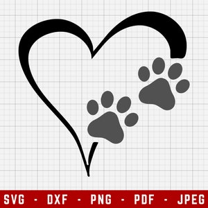 Hartpoot drukt SVG-snijbestanden | Hondenpoten met hart digitale clip art, huisdier poten SVG | Svg, Dxf, Png, Jpeg, Pdf