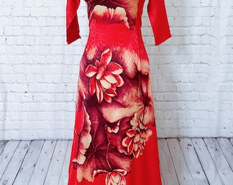 Vietnamese Traditional Ao Dai- Royal Silk Printed Floral Ao Dai