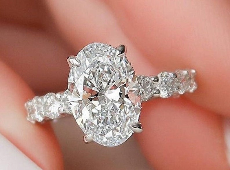 Vintage Hidden Halo 3 CT Oval Cut Moissanite Engagement Ring, Diamond Wedding Ring, Colorless Moissanite Ring, Anniversary Ring for Gifts