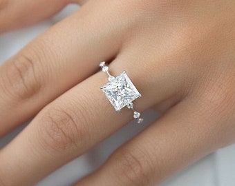 2 CT Princess Cut Moissanite Engagement Ring, Solitaire Moissanite Diamond Ring, 14K Solid White Gold Bridal Promise Ring, Gifts for Her