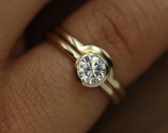 1.5 Ct Round Brilliant Cut Moissanite Engagement Ring, Bezel Set Round Cut Solitaire Ring, 14K Yellow Gold Bezel Set Ring, Promise Ring Gift